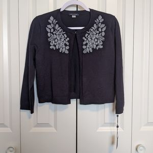 Tommy Hilfiger Cropped Cardigan Navy with White Beading M NWT